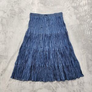 Vintage Alfred‎ Dunner Skirt Womens 16P PETITE Blue Denim Peasant Tiered Beaded